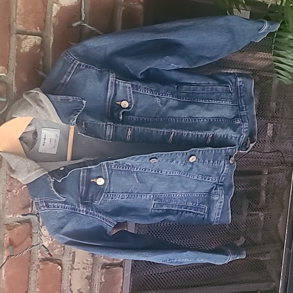 Girl large hooded denim jacket